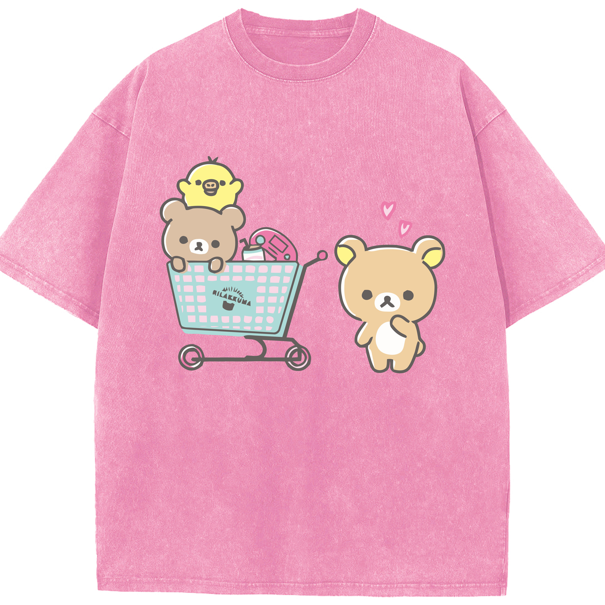 （画像用） リラックマ リラックマ キイロイトリ Rilakkuma Korilakkuma Kiiroitori 綿100% ヴィンテージ風 半袖Tシャツ（フロントプリント）